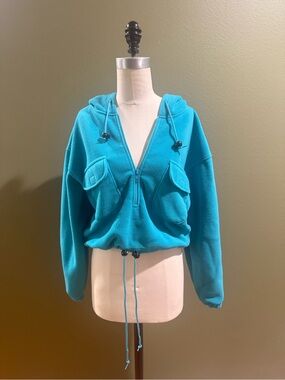 Victoria's Secret Teal Half-Zip Hooded Fleece Pullover